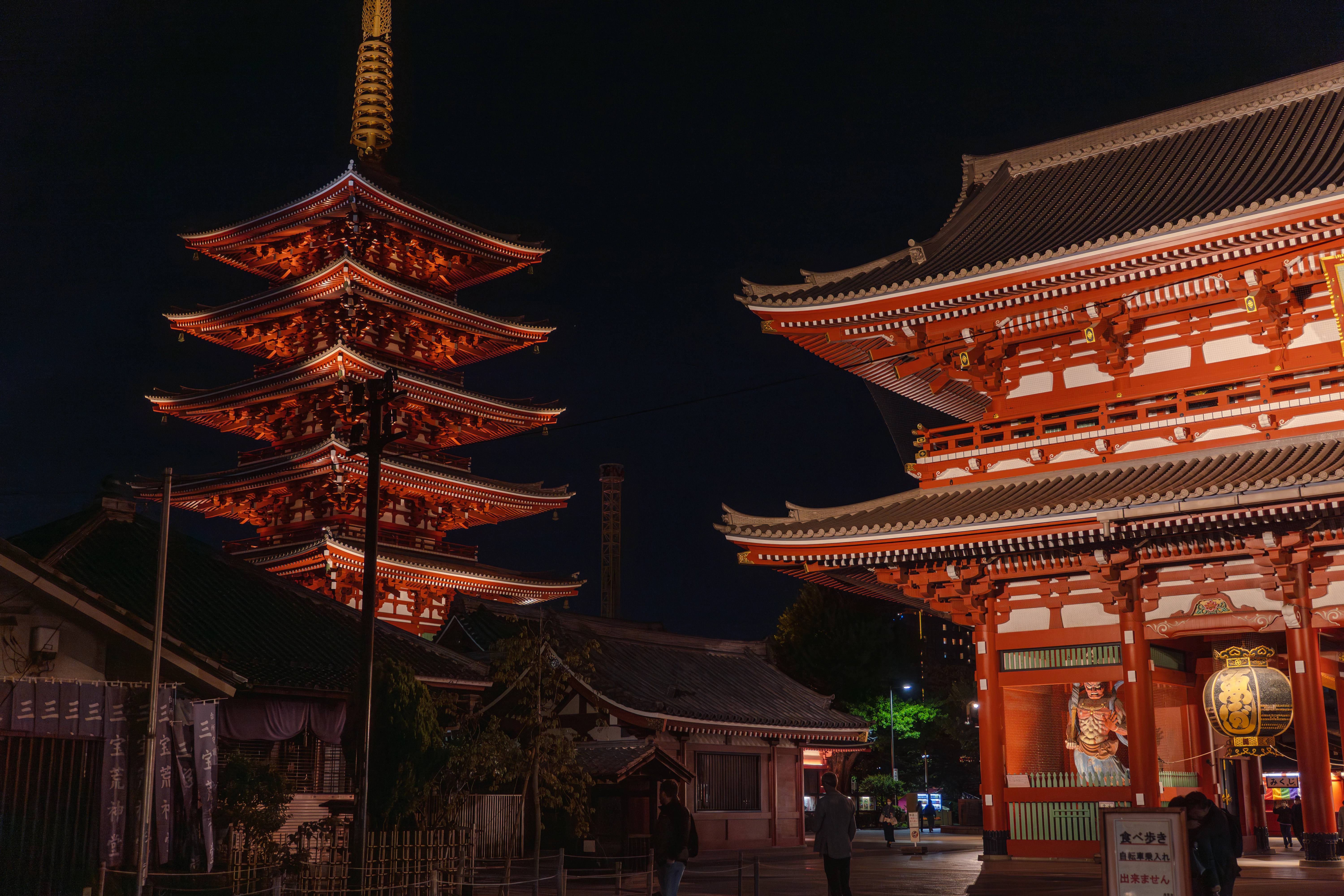 Senso-ji Hozomon Gate and Five-Storied Pagoda at night